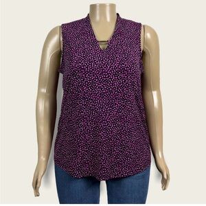 Jones New York Black Hot Pink Abstract Polka Dot Print Knit Tank Shirt Top XL